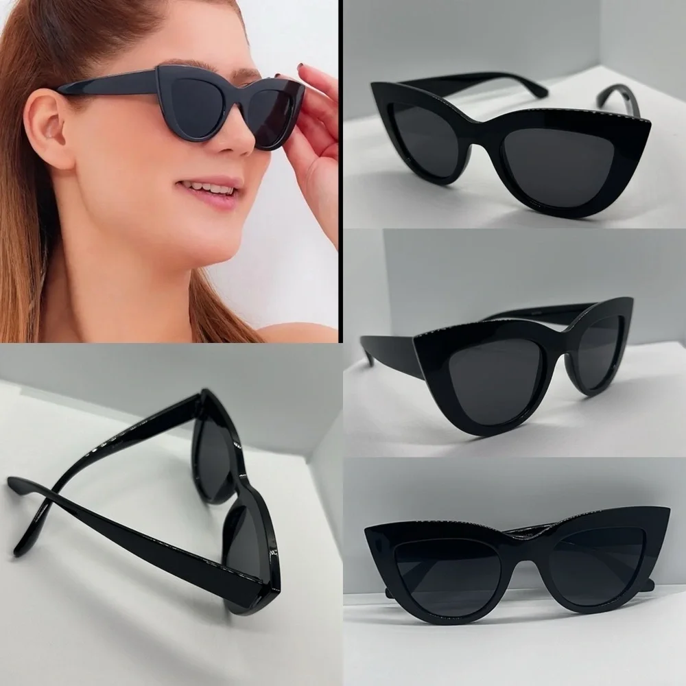NWT Chic Black Cat Eye Sunglasses - UVProtection - Vintage Inspired Glamour